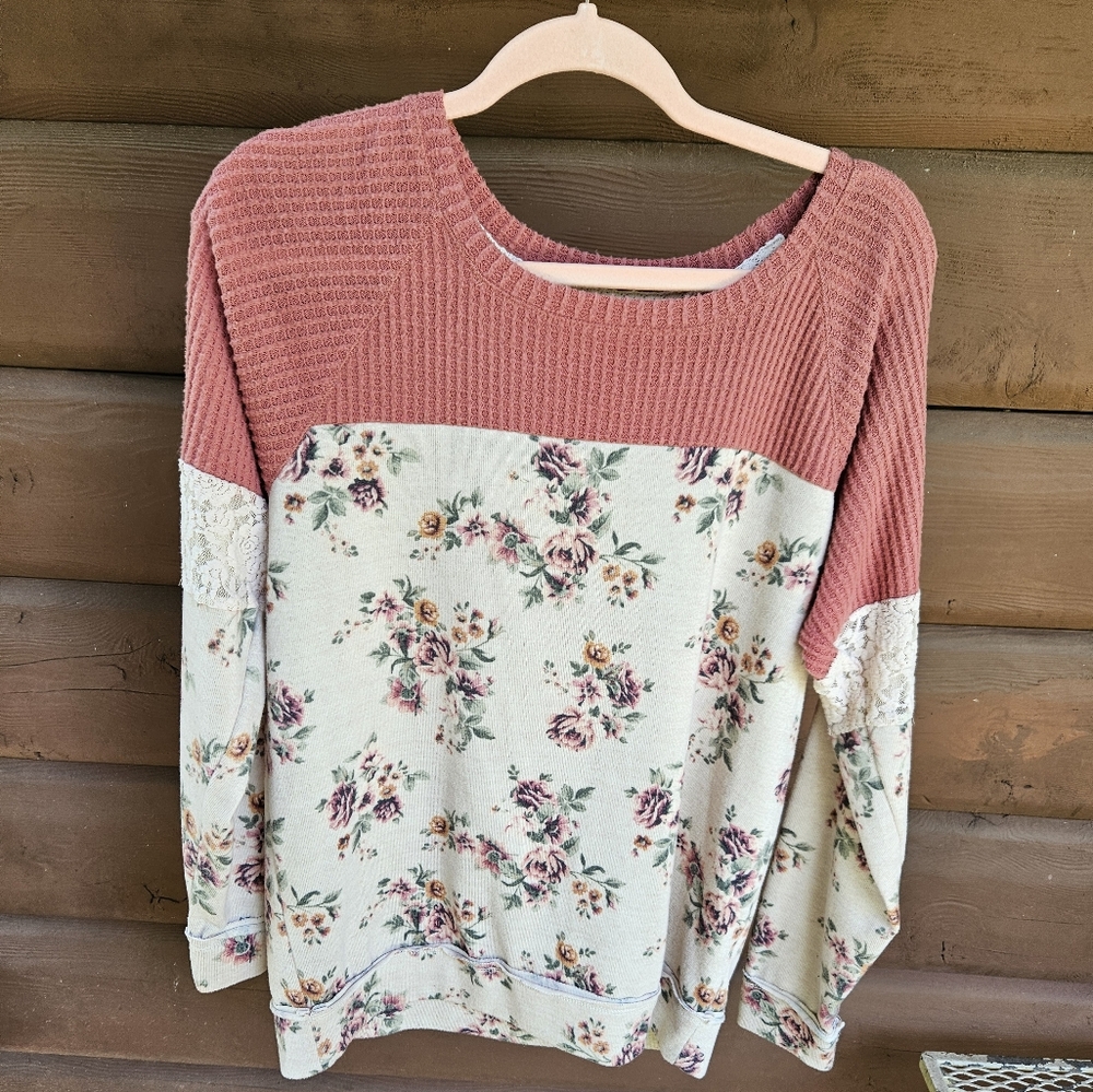 Floral Pink and Cream Women's Top